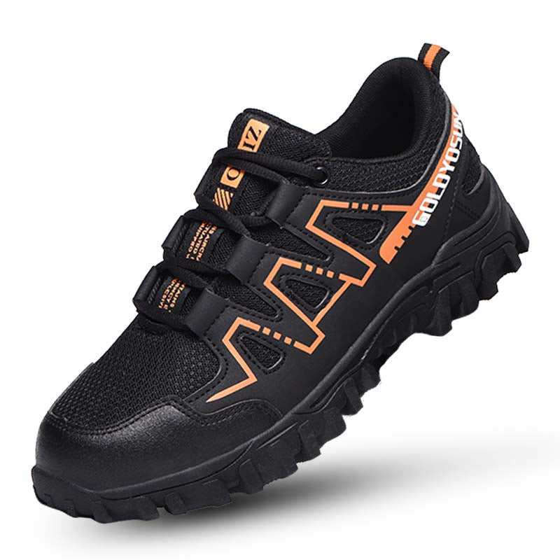 Safety shoes with steel toe cap, anti-slip puncture-resistant sole, breathable mesh upper