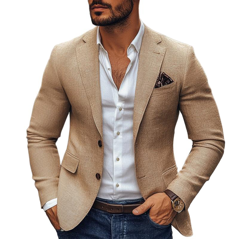 Men's slim fit two button blazer with notch lapel in Brown, Grey and Dark Blue