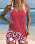 Women Tankini Set Sleeveless Top Printed Shorts | Linnea