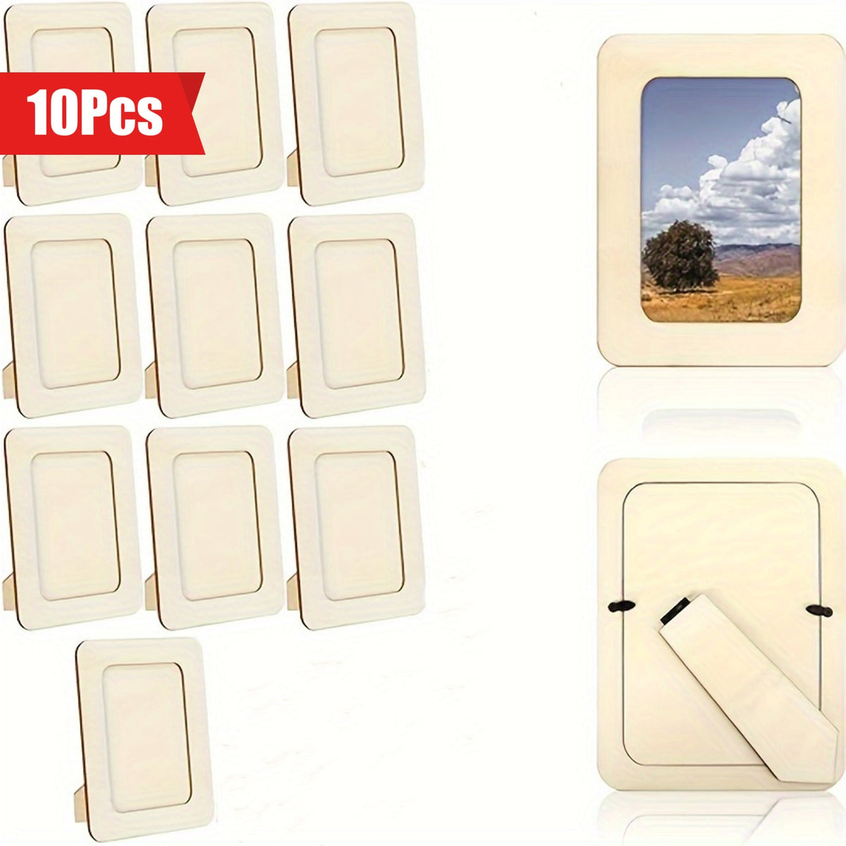 Wooden DIY photo frames set of 10, 15.24 cm light beige contemporary vertical frames