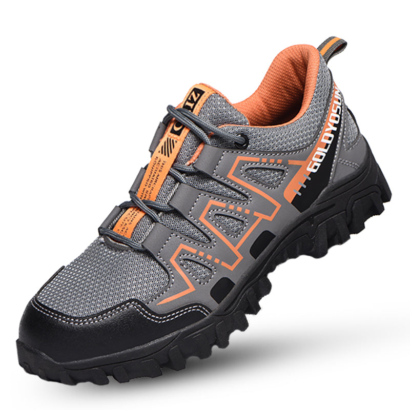 Safety shoes with steel toe cap, anti-slip puncture-resistant sole, breathable mesh upper