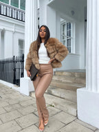 Faux fur coat women's glamour jacket in soft animal-friendly synthetic fur