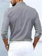 Men long sleeve striped shirt vintage wash relaxed regular fit