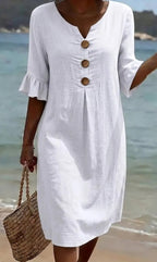 Women's linen dress summer button midi relaxed loose fit, multiple colours