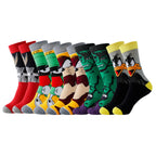 Cartoon socks set with superhero and animated character designs, ankle length