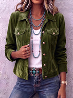 Women vintage wash button front jacket relaxed fit with chest pockets