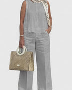 Women 2 Piece Lounge Set sleeveless relaxed fit matching top and bottoms