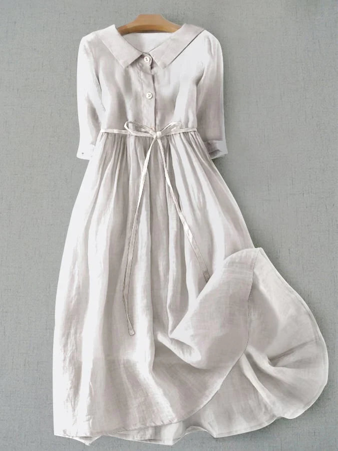 Women linen cotton midi dress minimalist silhouette in light blue orange white