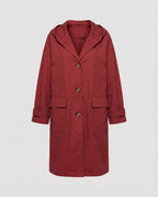 Women hooded water repellent trench coat maxi length in beige