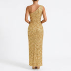 Cocktail Dress Women One Shoulder Fitted Side Slit Asymmetric Neckline