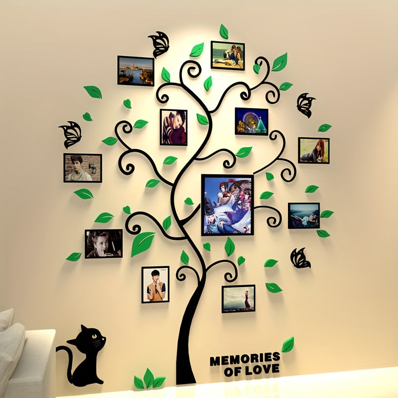 3D acrylic photo tree wall decor, self-adhesive family photo frame display