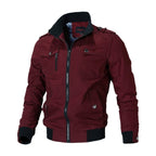 Men cotton blend military bomber jacket with shoulder epaulettes and zip pockets