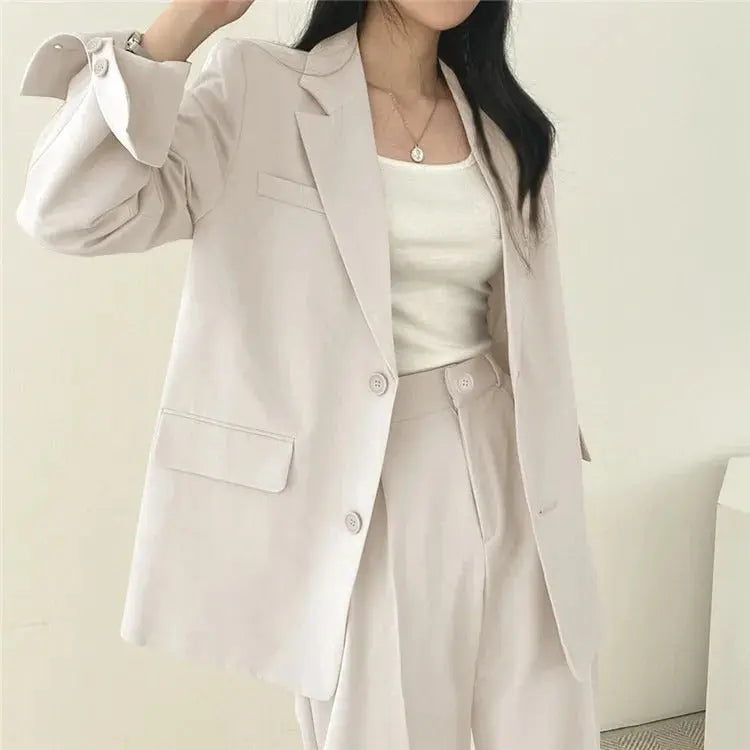 Women's blazer and straight-leg trouser set, solid color co-ord set available in multiple colors