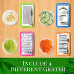 Bamboo cutting board with storage trays, interchangeable graters and juice groove meal prep station