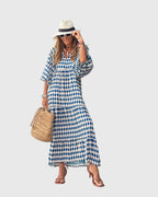 Women boho maxi dress flowing silhouette long sleeve bohemian style