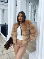 Faux fur coat women's glamour jacket in soft animal-friendly synthetic fur