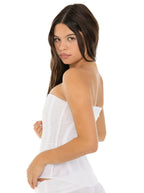 Women's strapless corset top, structured fitted bandeau style in beige, white and black