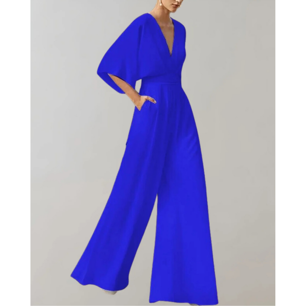 Women's wide leg jumpsuit in fluid lightweight fabric, fitted waist, elegant silhouette