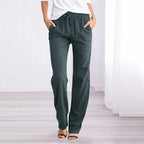 Women cotton linen trousers relaxed fit with elastic waist