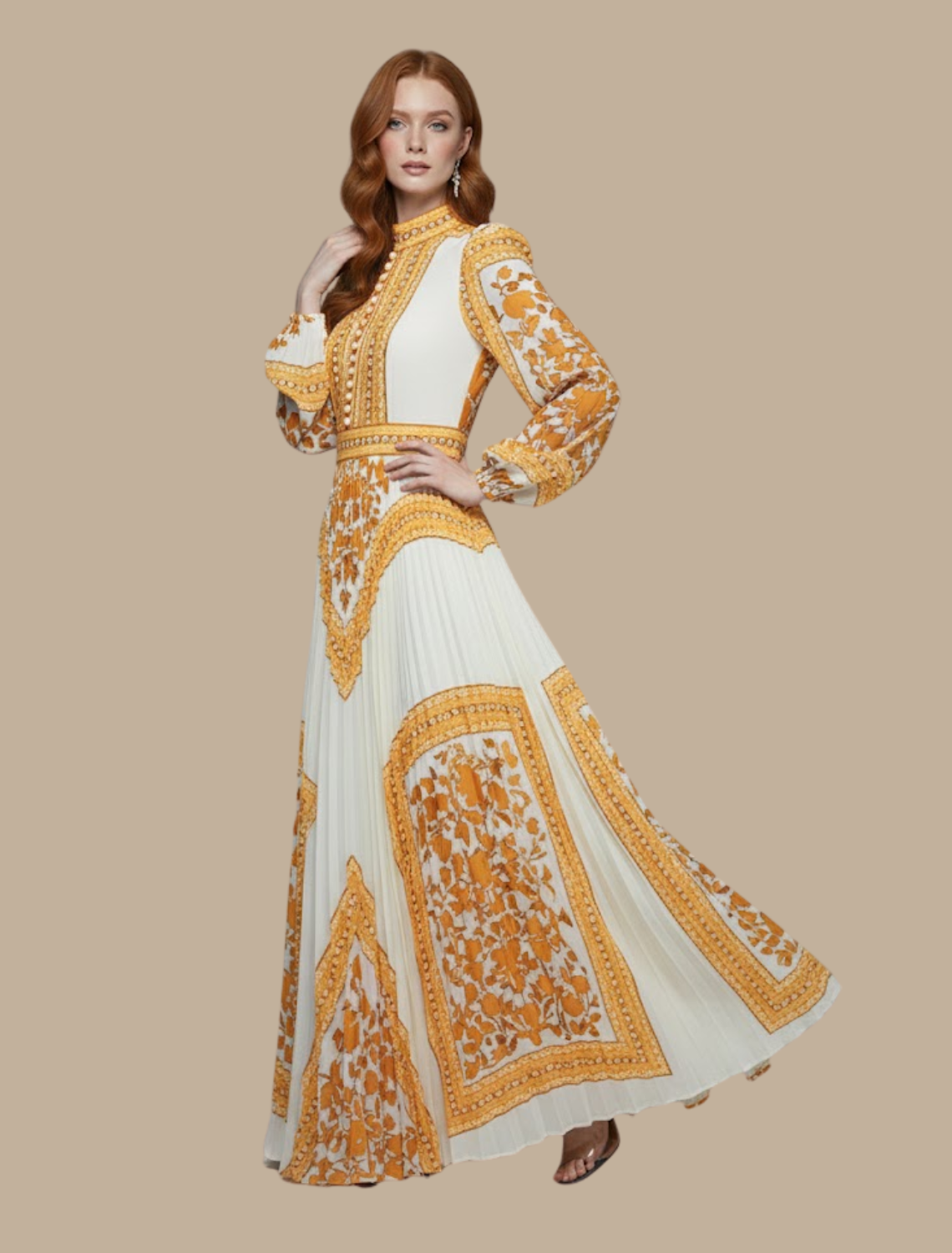 Women's pleated maxi evening dress, formal flowy style for weddings and events