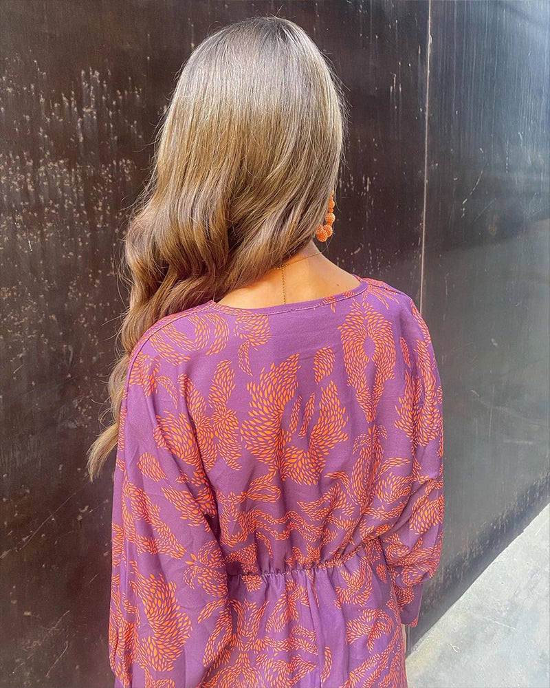 Women's formal midi dress in blue, green and red — flattering tailored silhouette