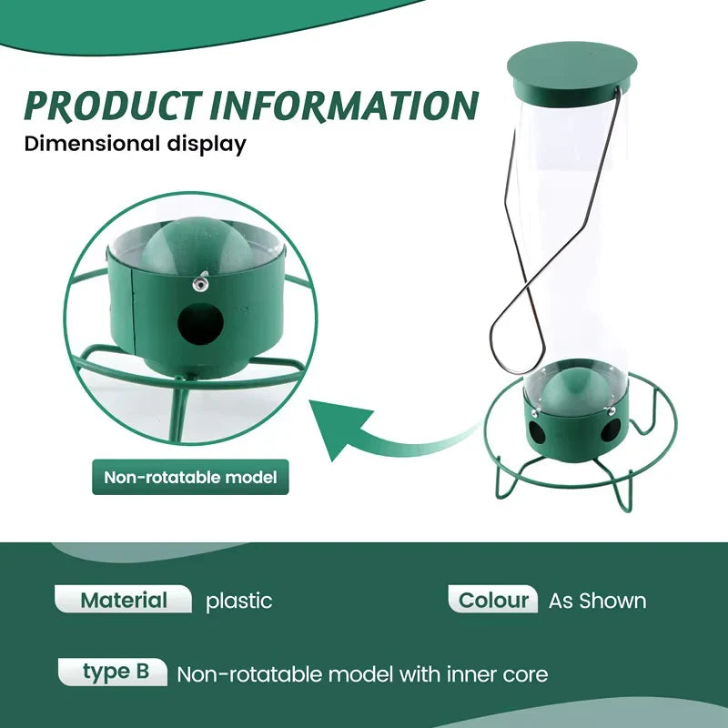 Squirrel proof bird feeder with rotating perch, 4 feeding ports and heavy-duty metal construction