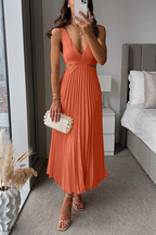 Satin midi dress with pleated flowing silhouette, women's evening wear