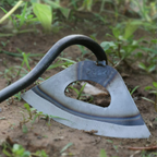 Steel hollow hoe garden tool with shovel-shaped head and ergonomic grip