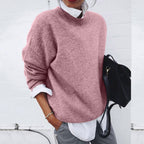 Women's cashmere sweater with classic round neck, minimalist elegant fit