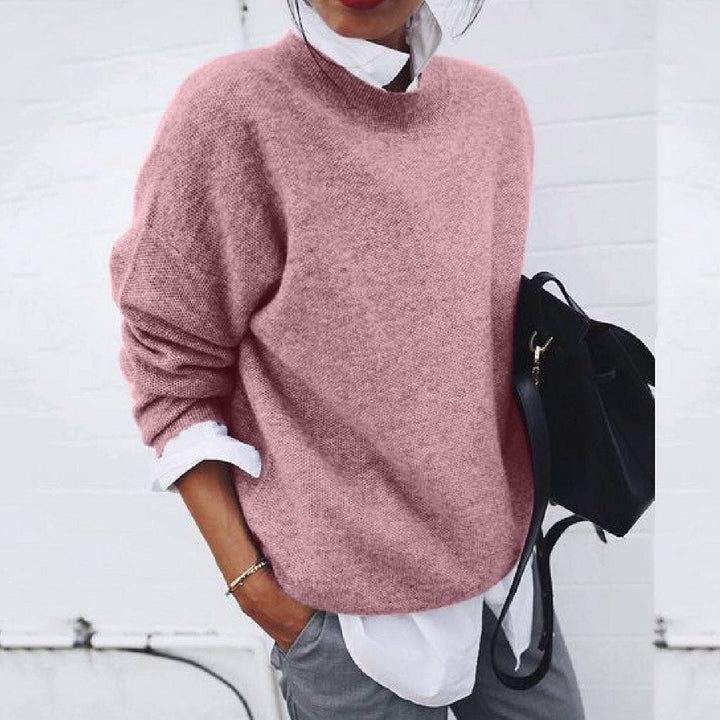 Women's cashmere sweater with classic round neck, minimalist elegant fit
