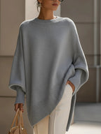 Women oversized pullover relaxed fit with ribbed round neckline and wide sleeves