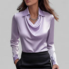 Women's draped collar blouse regular fit, long sleeve business casual style