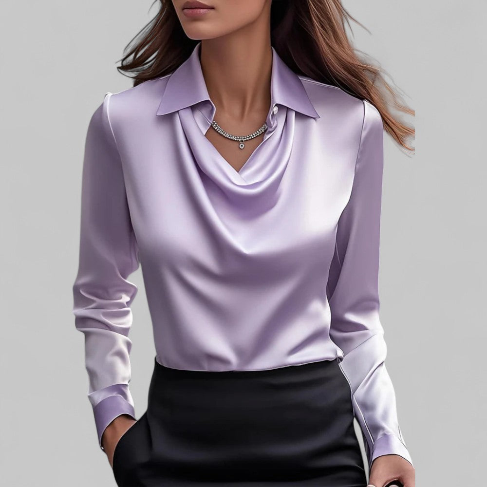 Women's draped collar blouse regular fit, long sleeve business casual style