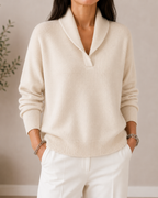 Women's soft knit V-neck jumper with wrap neckline, relaxed fit, all-season style