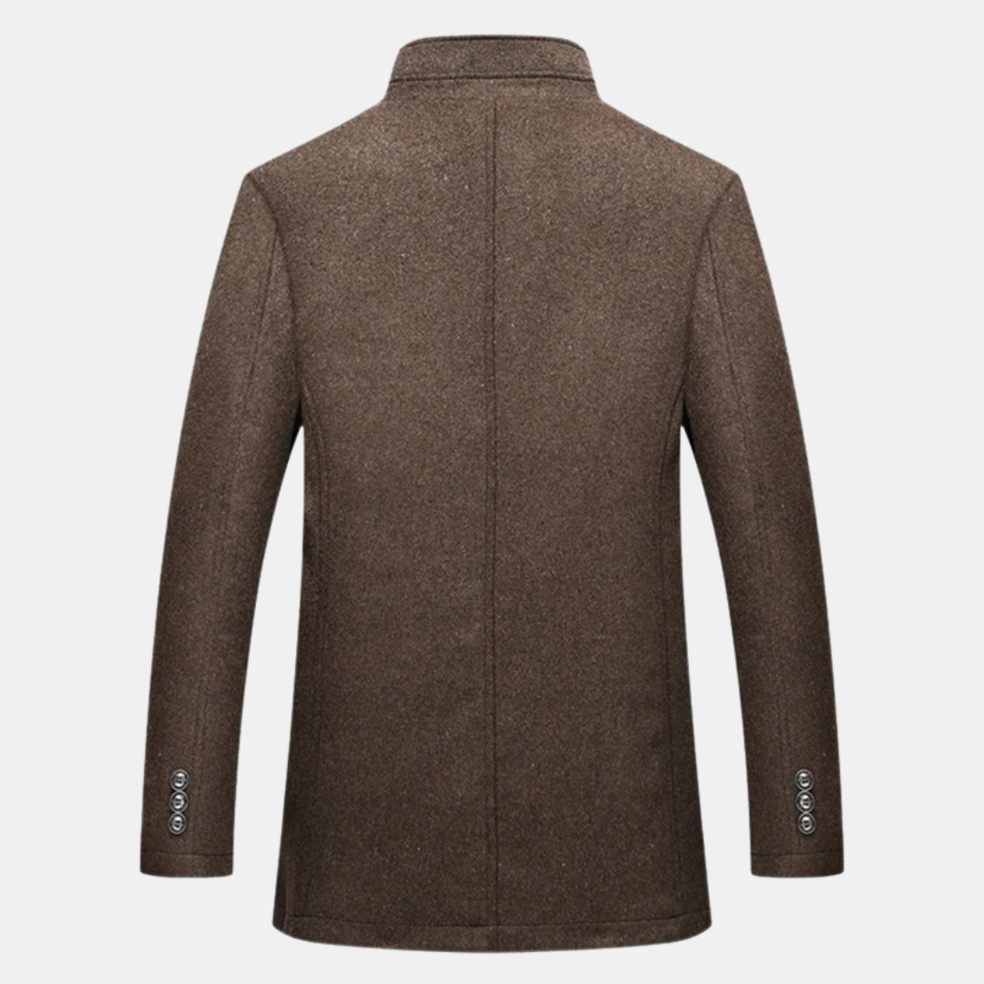 Men's wool coat with stand collar and quilted lining, autumn winter outerwear