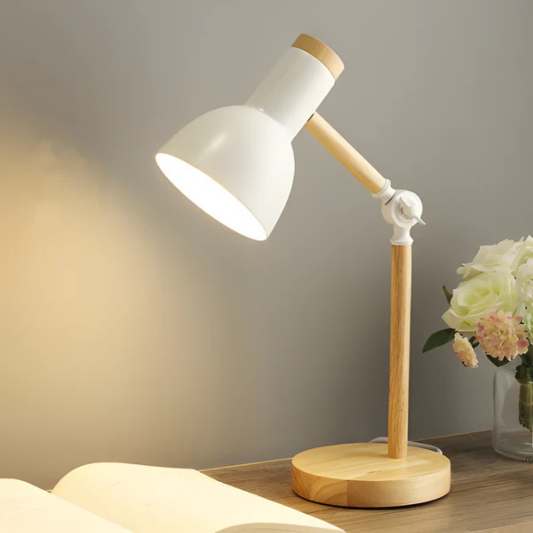 LED table lamp wood and metal adjustable arm E27 1-light modern design