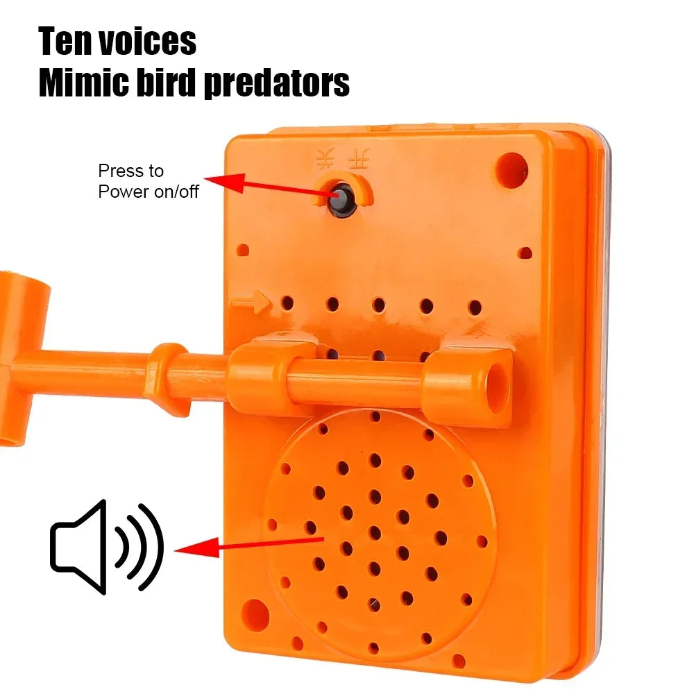 Solar powered 360 rotating bird repeller with reflective panels and ultrasonic sound