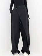Women wide leg trousers asymmetric button detail in black and grey