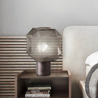 Table lamp with smoke gray glass shade, modern retro E27 1-light design