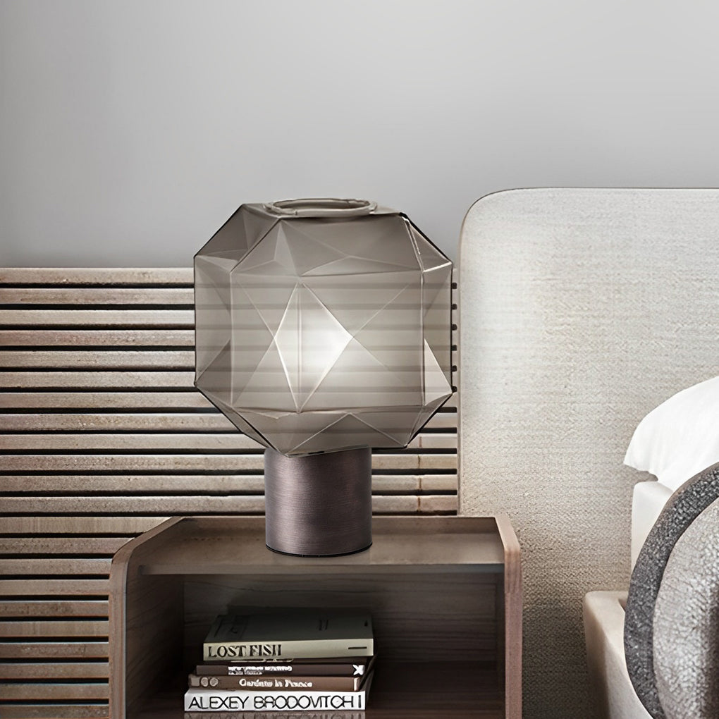 Table lamp with smoke gray glass shade, modern retro E27 1-light design