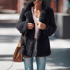 Women's thick fleece jacket with modern cut, warm winter outerwear