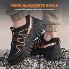 Safety shoes with steel toe cap, anti-slip puncture-resistant sole, breathable mesh upper