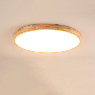 Flush mount ceiling light Nordic solid wood round LED 30CM ultra-thin