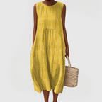 Women's sleeveless dress with tummy control, floral embroidery and hidden side pockets