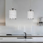 Crystal pendant chandelier set, Nordic minimalist geometric design, black and chrome, 2 pieces