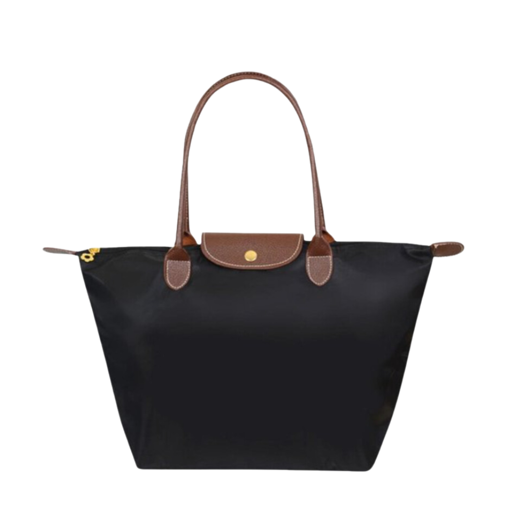 Women's leather tote bag large shoulder bag with zipper, water-resistant nylon