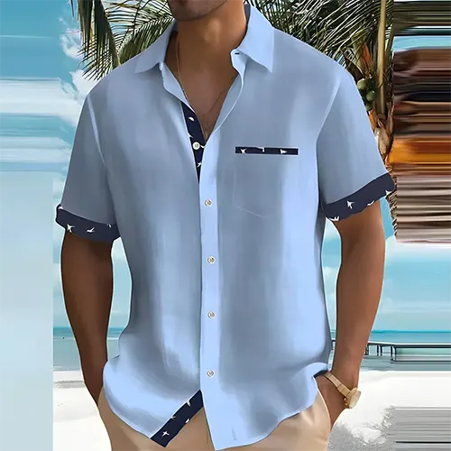Men's short sleeve summer shirt, breathable lightweight cotton blend, S to 3XL