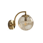 Wall lamp curved arm spherical ribbed glass shade gold finish modern indoor