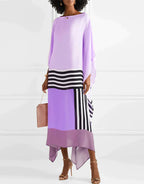 Women geometric print kaftan maxi dress with batwing sleeves and asymmetric hem