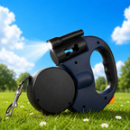 Dual retractable dog leash 10FT with built-in flashlight and tangle-free 360° rotation